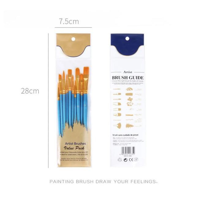 10Pcs/Set Nylon Hair Painting Brushes - Creative Serenity