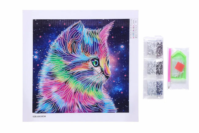 5D Cat DIY Special Shaped Diamond Art Painting 25x25cm - Creative Serenity