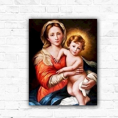 DIY Mary & Baby Jesus Oil Painting By Numbers Art - Creative Serenity