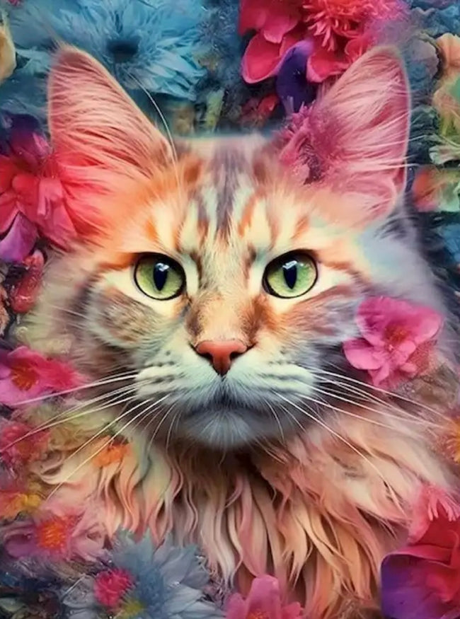 DIY Flower Cat Paint By Numbers - Creative Serenity