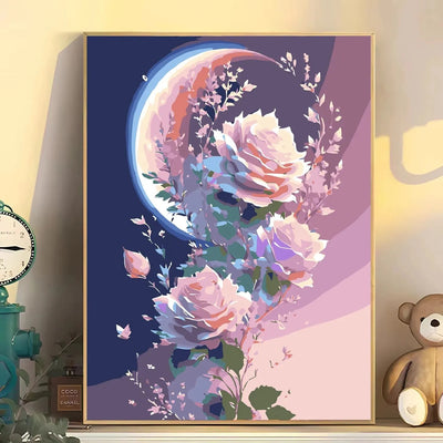 DIY Roses & Moon Acrylic Paint By Numbers - Creative Serenity