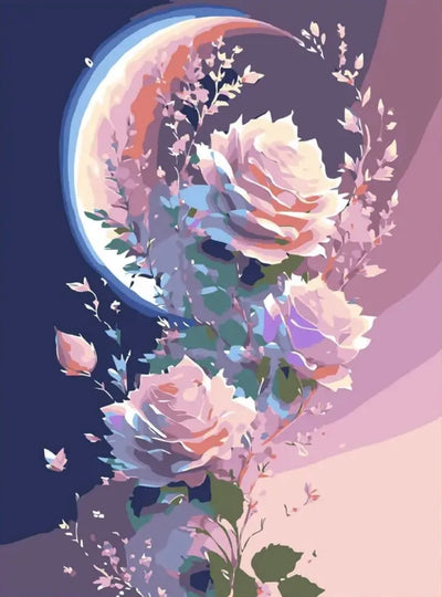 DIY Roses & Moon Acrylic Paint By Numbers - Creative Serenity