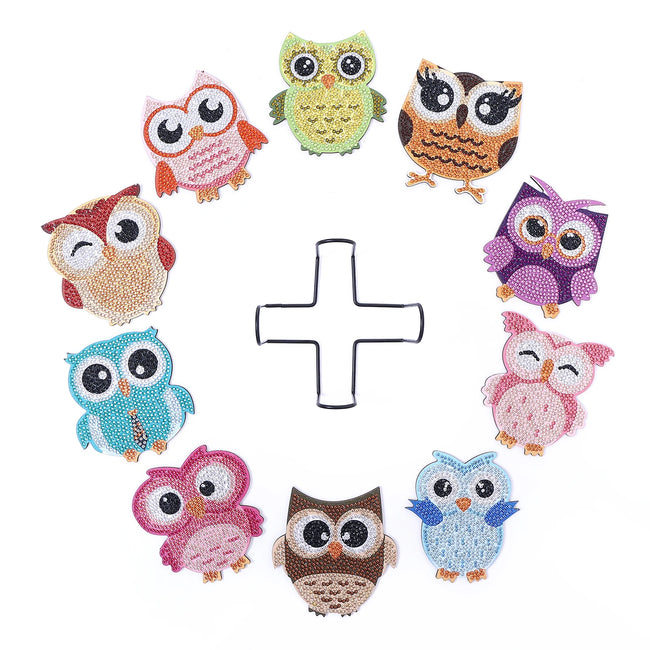 DIY Kids Owl Diamond Art Coasters - 10 Pack - Creative Serenity