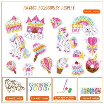 15 Pack - DIY Unicorn Kids Diamond Art Keychains - Creative Serenity