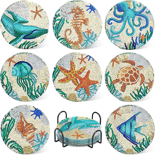 8 Pack - DIY Sea Diamond Art Coasters - Creative Serenity