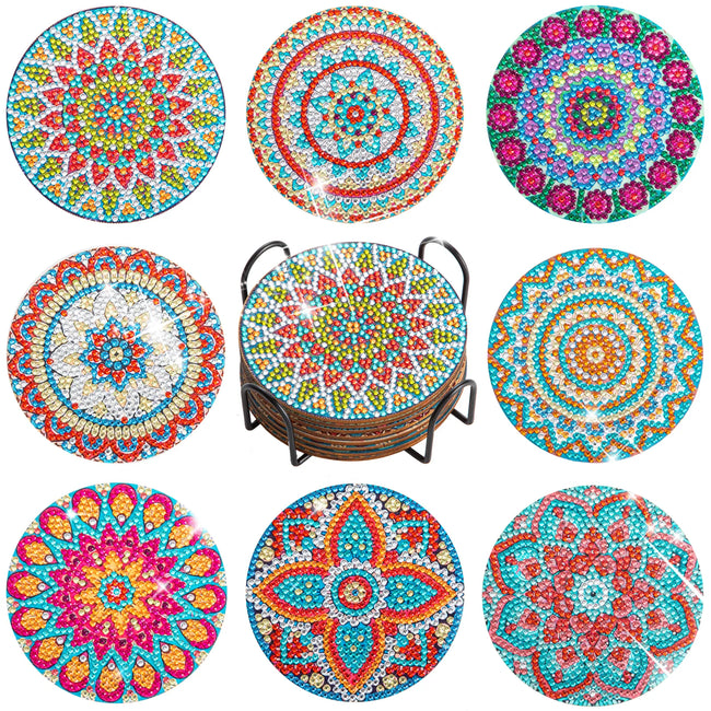 8 Pack - DIY Mandala Diamond Art Coasters - Creative Serenity