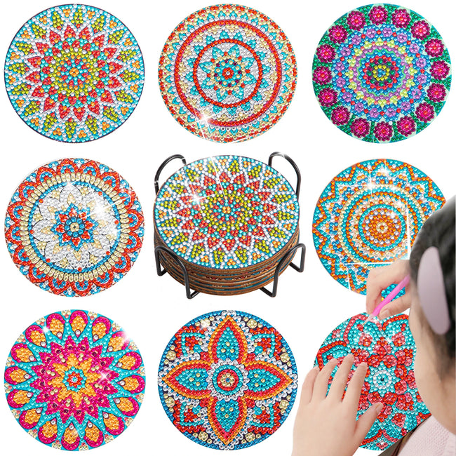 8 Pack - DIY Mandala Diamond Art Coasters - Creative Serenity
