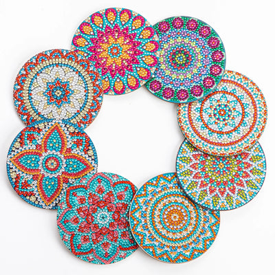 8 Pack - DIY Mandala Diamond Art Coasters - Creative Serenity