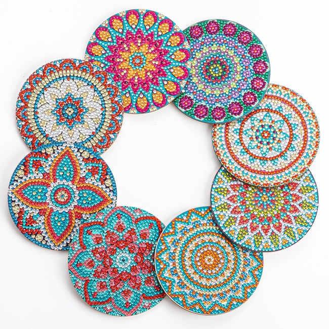 8 Pack - DIY Mandala Diamond Art Coasters - Creative Serenity