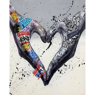 DIY Graffiti Heart Hands Painting By Numbers Art - Creative Serenity