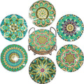 6 Pack - DIY Green Mandala Diamond Art Coasters - Creative Serenity