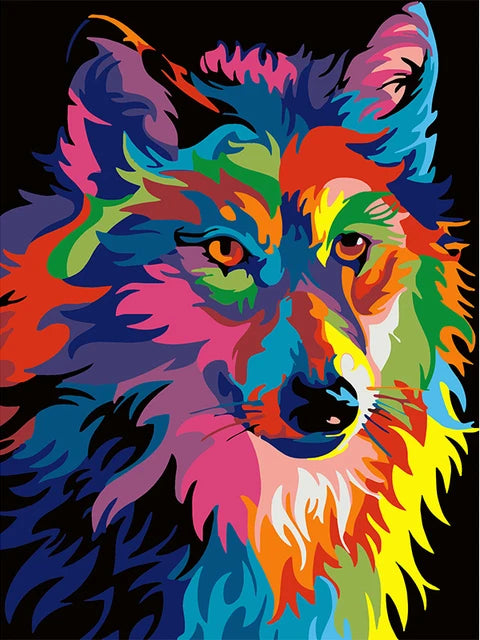 DIY Rainbow Wolf Diamond Art Painting Animals - Creative Serenity