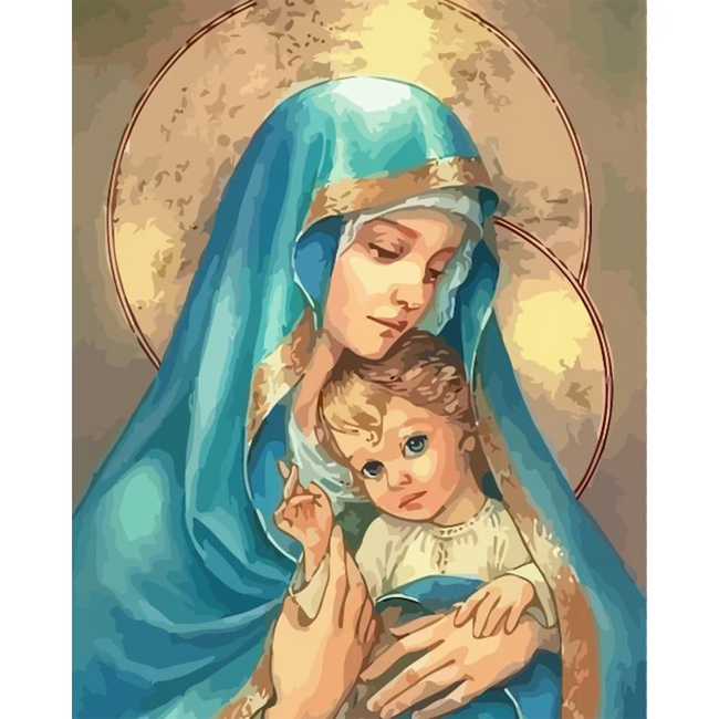 DIY Mary & Baby Jesus Oil Painting By Numbers Art - Creative Serenity