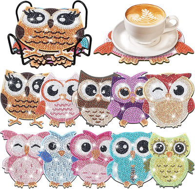 DIY Kids Owl Diamond Art Coasters - 10 Pack - Creative Serenity