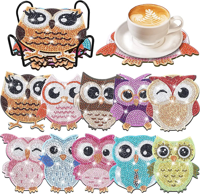 DIY Kids Owl Diamond Art Coasters - 10 Pack - Creative Serenity