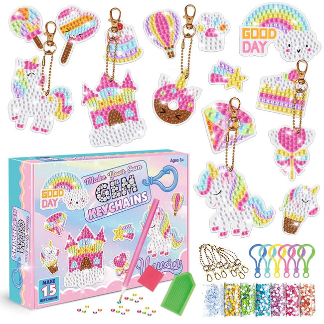 15 Pack - DIY Unicorn Kids Diamond Art Keychains - Creative Serenity