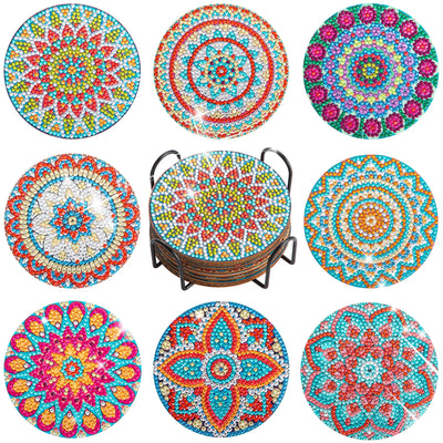8 Pack - DIY Mandala Diamond Art Coasters - Creative Serenity