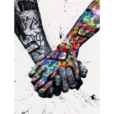DIY Graffiti Holding Hands Painting By Numbers Art - Creative Serenity